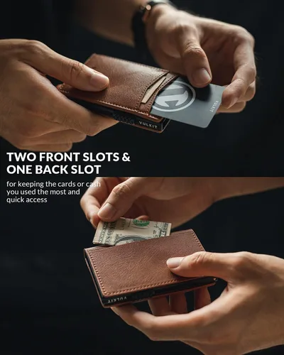 Miniatura 54 de VULKIT Billeteras delgadas para hombre, con bloqueo RFID, diseño minimalista con capacidad para hasta 11 tarjetas, Negro -, Minimalista