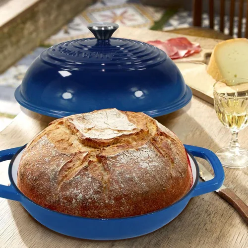 Miniatura 9 de Horno de pan de hierro fundido esmaltado, horno holandés de 6 cuartos de galón para hornear pan de masa madre, kit de sartén esmaltada de 11