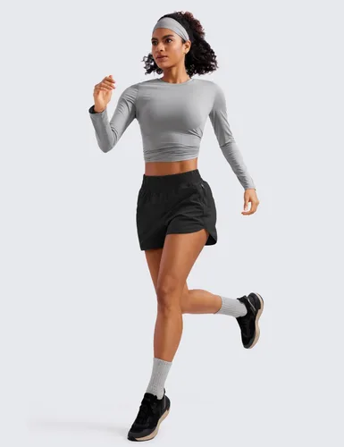 Miniatura 4 de CRZ YOGA Dolphin - Pantalones cortos deportivos para mujer de 3 pulgadas, cintura alta, secado rápido, para correr, entrenamiento, gimnasio, pista