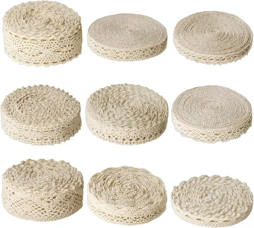 Miniatura 13 de Cinta de encaje beige de 8 yardas, ribete de encaje de algodón, encaje de ganchillo para costura, para manualidades, envoltura de regalo, decoración