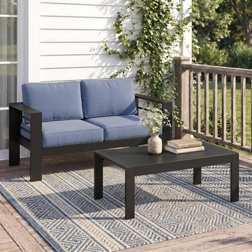 Miniatura 29 de Solaste Aluminum Patio Sofa with Coffee Table,3 PCS Patio Furniture Set with Cushions, All-Weather Outdoor Sofa for Balcony, Deck, Backyard, Porch