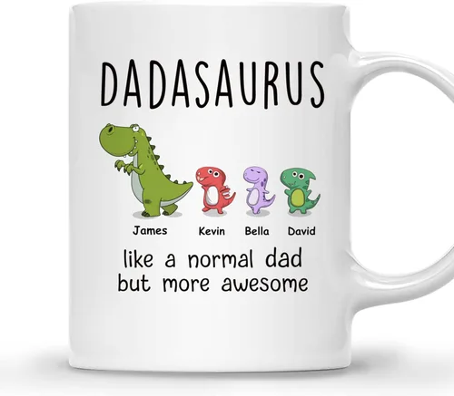 Miniatura 17 de Gossby DADASAURUS - Taza de café personalizada para papá, regalo personalizado para papá de un niño, hija, hijo, esposa con nombres, divertido día 2