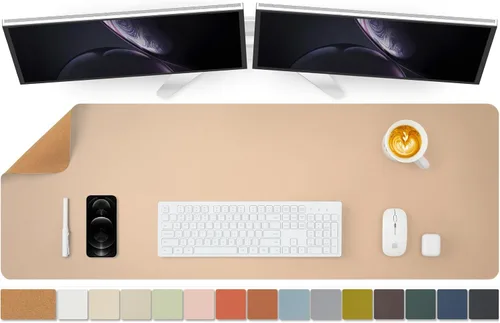 Miniatura 77 de Tapete de escritorio grande de corcho natural y cuero, tapete de escritorio ecológico, protector de escritorio de doble cara, tapete de teclado Café