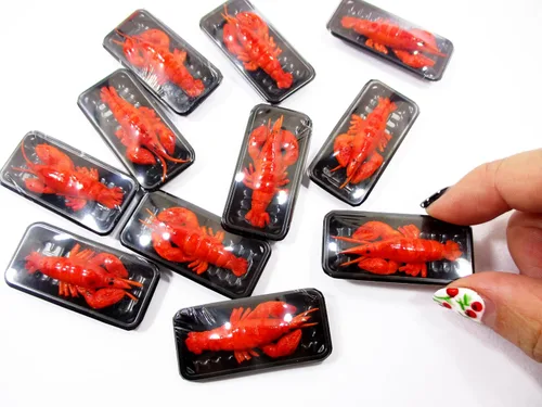 Miniatura 7 de Casa de muñecas Miniature Food 2 Langosta Raw Tomahawk Carne Tray Supermercado Pack 16733