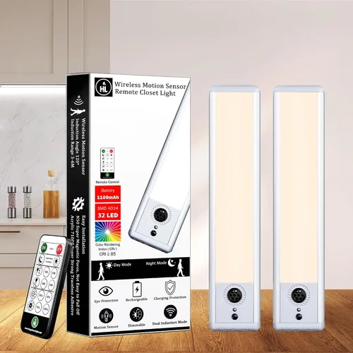 HL Iluminación para debajo del gabinete, luz LED con sensor de movimiento para interiores, luces recargables de armario inalámbricas, magnéticas con