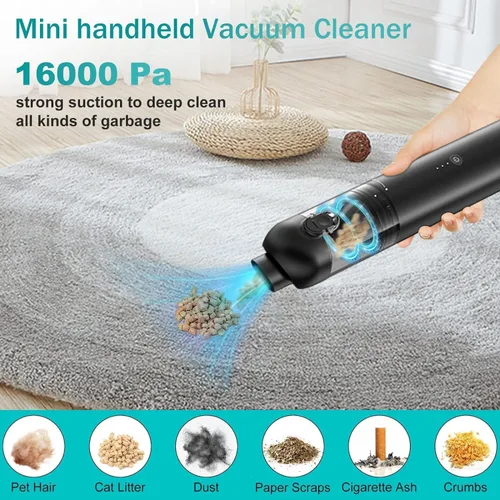 Miniatura 2 de Aspiradora de mano inalámbrica para automóvil, 16,000 Pa, potente aspiradora de succión fuerte y potente, mini aspiradora portátil para automóvil