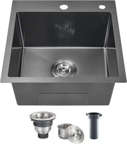 Miniatura 15 de POPFLY Fregadero de cocina de 20×16 pulgadas con caída, fregadero de cocina de acero inoxidable calibre 18 sobremontado de un solo cuenco, pequeño