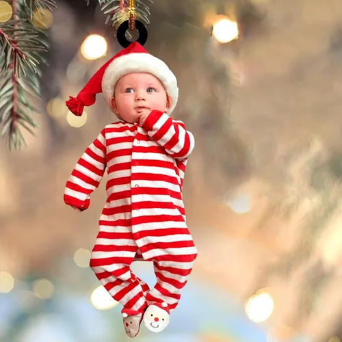 Miniatura 23 de GODLOVER Foto personalizada de bebé con adorno de Navidad de dinosaurio, plano impreso en 2D, adornos de Navidad, regalos de familia, regalo Estilo 1