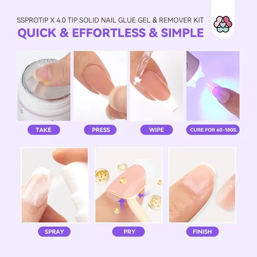 Miniatura 7 de Kit de pegamento de uñas sólido en gel Saviland y removedor de pegamento de uñas: luz UV para uñas, herramientas completas para uñas postizas