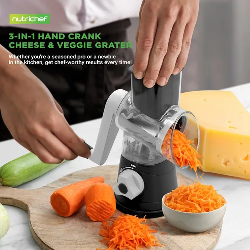 Miniatura 2 de Nutrichef Rallador y triturador de queso 3 en 1 Base de succión fuerte, mango giratorio con bloqueo de seguridad Incluye cepillo de limpieza