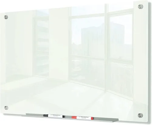 Miniatura 24 de J&J worldwide Pizarra blanca de vidrio magnético negro de 35 x 23 pulgadas, sin marco, de vidrio templado, borrado en seco, para montaje en pared