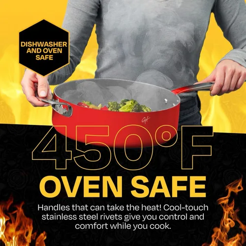 Miniatura 8 de Guy Fieri's Flavortown - Juego de 11 piezas de ollas y sartenes de cerámica antiadherente, sin PFAS PTFE PFOA, apto para horno, apto