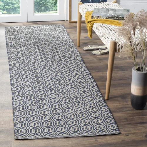 Miniatura 19 de SAFAVIEH Colección Montauk - Alfombra decorativa de 3 x 5 pies, color marfil y azul marino, tejido plano bohemio hecho a mano, de algodón, ideal