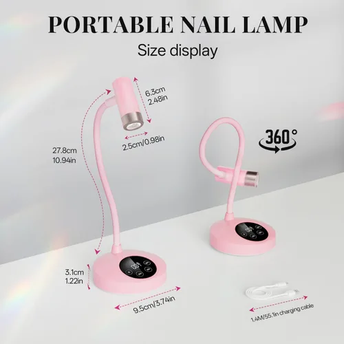 Miniatura 9 de krofaue Lámpara UV para Uñas de 12W - Secador de Uñas Profesional con Sensor Automático con 4 Temporizadores, Botones Táctiles Luz UV Recargable