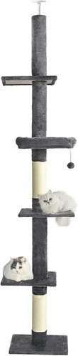 Miniatura 9 de Árbol para gatos de piso a techo, torre para gatos con altura ajustable de 98-110 pulgadas, árbol para gatos de 5 niveles con cama acogedora