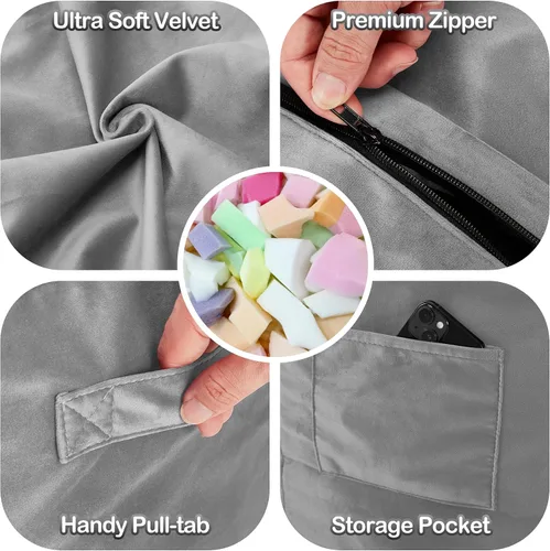 Miniatura 7 de Homguava - Sillón puff de 4 pies Sillón estilo puff grande de 4 pulgadas con relleno de espuma viscoelástica, sofá suave con funda de terciopelo