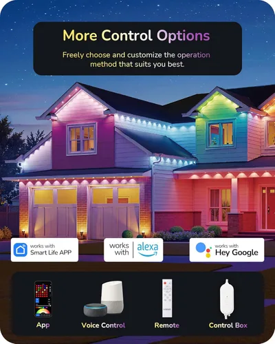 Miniatura 2 de EDISHINE Luces permanentes inteligentes para exteriores de 120 pies, 80 luces LED RGB+IC, aplicación/voz/control remoto, 50 modos de escena