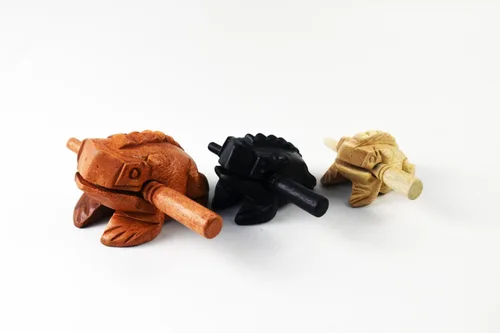 Miniatura 7 de Guiros Instrumentos de percusión Rana de madera 3 piezas Juego de 4 pulgadas, 3 pulgadas, 2.75 pulgadas, instrumento musical de rana de madera