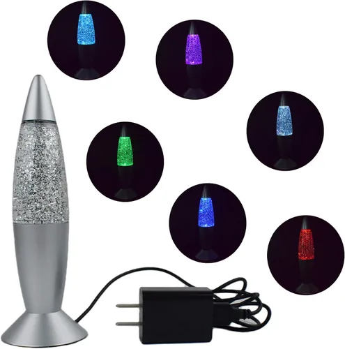 Lámpara LED con purpurina vintage mini 7.28 pulgadas lámpara de luz nocturna con USB multicolor cambiante cohete luz para niños, niñas, adultos