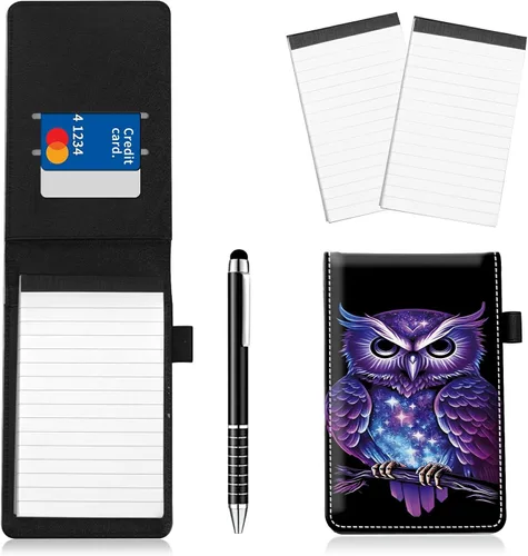 Miniatura 22 de Juego de 4 soportes para bloc de notas de tamaño de bolsillo, de piel sintética, mini bloc de notas con 2 bloc de notas pequeños y lápiz capacitivo