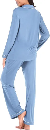 Miniatura 5 de Aamikast - Conjunto de pijama de manga larga con botones para mujer, ropa de dormir suave, conjuntos de descanso