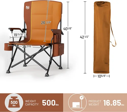 Miniatura 3 de TIMBER RIDGE Silla de campamento plegable de gran tamaño, respaldo alto, resistente para adultos, soporta hasta 500 libras con soporte para tazas