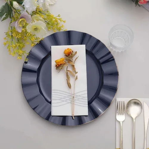 Miniatura 55 de Efavormart - Platos de cena de 11 pulgadas – Juego de 10 platos desechables redondos de plástico negro con borde dorado rizado – Vajilla elegante