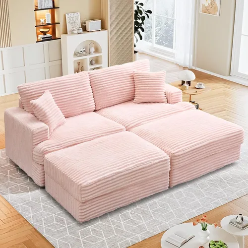 Miniatura 11 de Sofá de pana moderno de 79.3 pulgadas, sofá biplaza de pana con 4 almohadas y reposabrazos anchos, cómodo sofá tapizado de 2 plazas para sala