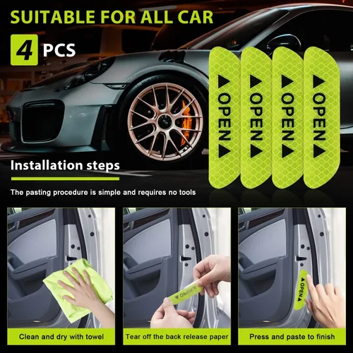 Miniatura 4 de 4 calcomanías reflectantes anticolisión para puerta de automóvil, cinta adhesiva de advertencia de precaución de seguridad para automóvil, camión
