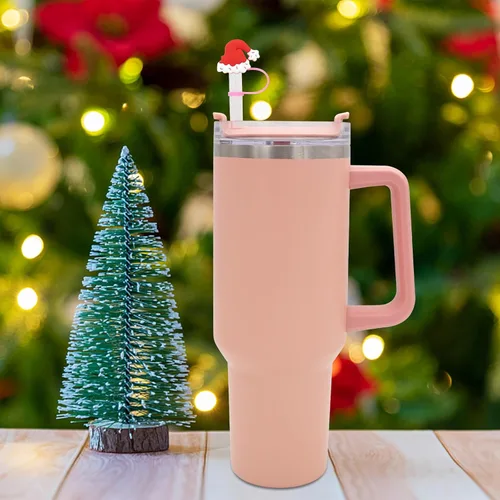 Miniatura 3 de Fundas de popote de silicona para vasos Stanley, accesorios de tapa lindos compatibles con vasos de 30 y 40 onzas (4 unidades de 0.394 in de Navidad)