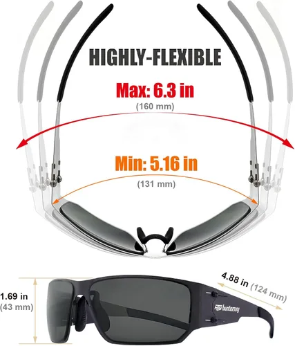 Miniatura 5 de HTS HUNTERSKY M02 0.6 delgado japonés 301 acero inoxidable ligero MILSPEC 0.098 in espesor impacto polarizado anti niebla gafas Negro mate/Humo