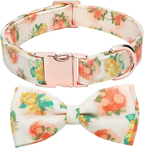 Miniatura 10 de Collar ajustable con moño para perros con patrones bonitos estampados, collares suaves para mascotas para perros pequeños, medianos y grandes