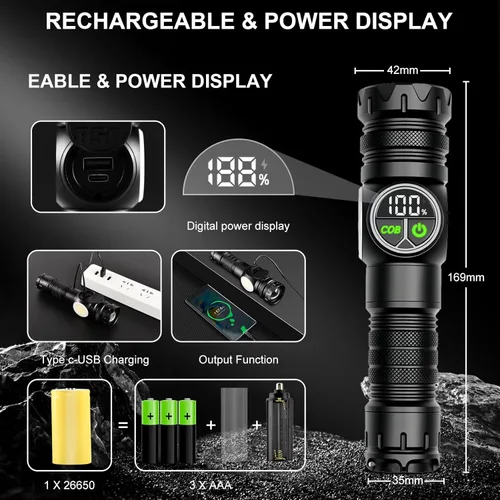 Miniatura 4 de iodoo 4 en 1 linterna recargable UV 6500K / 395nm con atenuación sin escalones, 5000 lúmenes, haz zoom, luz UV IP45, linterna LED de Halloween