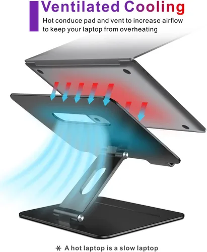 Miniatura 4 de Soporte ajustable para computadora portátil MacBook para escritorio Elevador ergonómico de aluminio para laptop con ventilación térmica, Negro