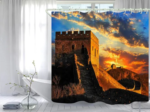Miniatura 24 de Juego de cortinas de ducha de lámina dorada de ágata amatista (con 12 ganchos blancos en C), cortina de baño de tela de geoda impermeable