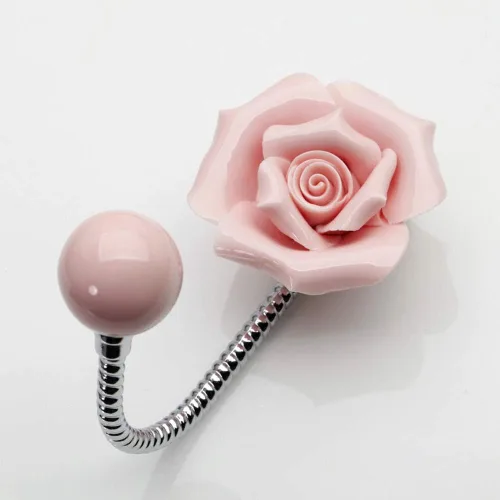 Miniatura 7 de Hermosos ganchos de pared de cerámica con flores 3D, gancho decorativo cromado para bata, bufanda, bolsa, toalla, sombrero, etc. para cocina, baño
