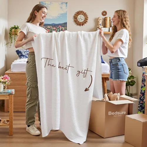 Miniatura 8 de Bedsure Gentlesoft - Manta de 100% algodón tamaño Twin XL para dormitorio universitario - Transpirable y suave, manta Twin de tejido waffle para 01