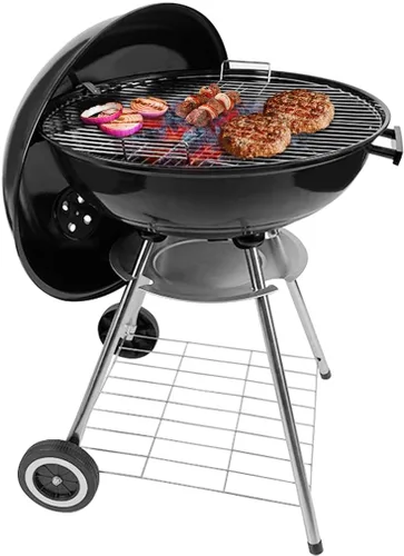 Miniatura 8 de Parrilla de carbón de 18 pulgadas, parrilla de barbacoa con tapa esmaltada y colector de cenizas, parrilla de carbón portátil para parrilla al aire