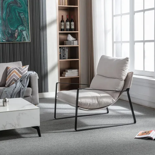 Miniatura 7 de Ya-Home Silla de Acento Mid-Century, Silla Lateral Cómoda con Reposabrazos de Tela Chenille, Silla de Ocio Tapizada con Marco de Metal Negro