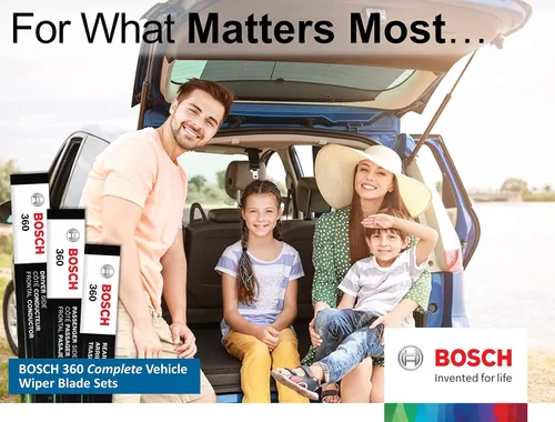 Miniatura 4 de Bosch - Kit completo de reemplazo de limpiaparabrisas 360 para vehículo, incluye un par de limpiaparabrisas delanteros tipo haz y 1 limpiaparabrisas