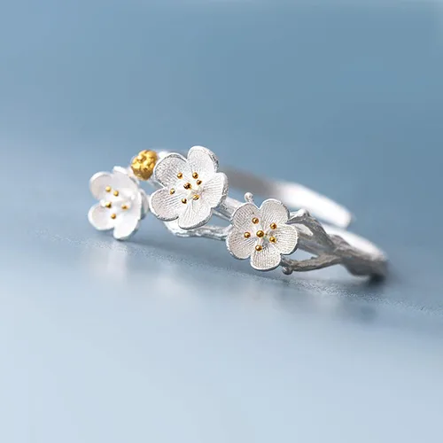 Miniatura 4 de Anillo exquisito estilo fresco señoras pareja amor anillos moda flor ciruelo abierto dedo anillo hecho a mano flor ajustable mujer joyería