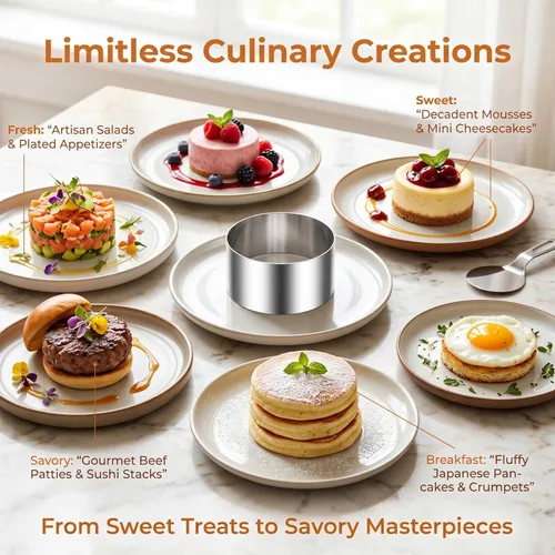 Miniatura 7 de DATANYA Cake Ring Molds 4 Inch Stainless Steel Round Food Ring Dessert Mousse Cooking Ring Molds with Pushers & Lifter for Pastry Crumpet Baking