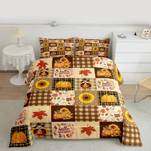 Miniatura 21 de Juego de edredón de calabaza de otoño tamaño individual para niños y niñas, juego de ropa de cama para niños, mujeres y hombres, ultra suave