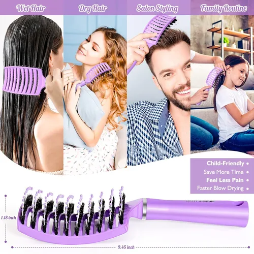 Miniatura 4 de URTHEONE Cepillo para el cabello, cepillo desenredante de cerdas de jabalí, cepillo de pelo curvado ventilado para mujeres, hombres, niños, rizado