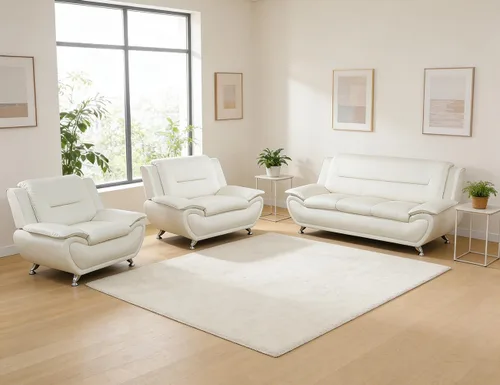 Miniatura 78 de Sofás Seccionales de Cuero, Conjuntos de Muebles de Sala de Estar, 3 Piezas Conjunto de Sofá Moderno para Sala de Blanco crema