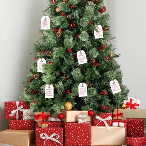 Miniatura 6 de Etiquetas de regalo de Navidad de Anwyll con cuerda - 50 piezas etiquetas de arco rosa feliz feliz feliz Navidad para regalos etiqueta de regalo