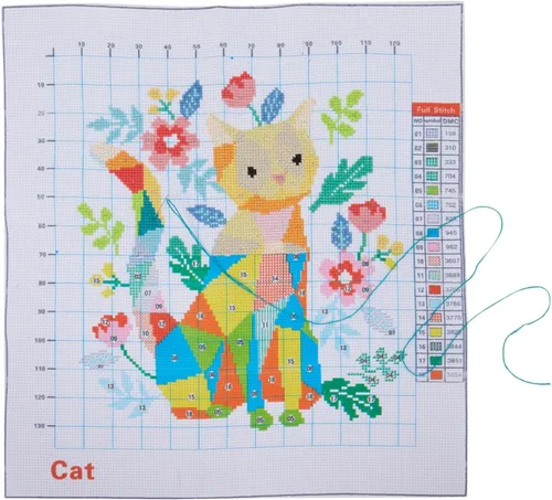 Miniatura 5 de Bright Creations Fox & Cat - Kits de punto de cruz, kit fácil para principiantes, hilo de bordar y agujas, tela preimpresa y patrones de punto