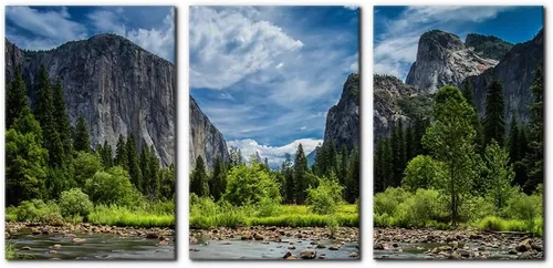 Miniatura 38 de Pacimo 3 Piezas Arte de Pared Verde Pintura Parque Nacional Yosemite Lago de Agua Clara Montañas Árboles Rocas Imágenes Impresiones en Lienzo
