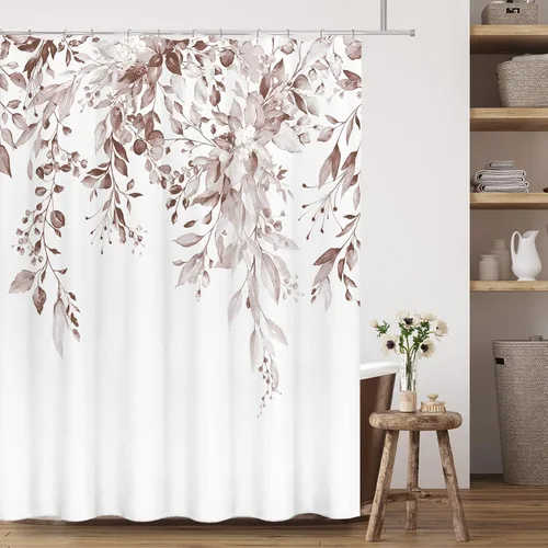 Miniatura 124 de Tititex Spun Sugar - Juego de cortinas de ducha de eucalipto azul claro, hojas de acuarela brillantes en la parte superior, decoración floral