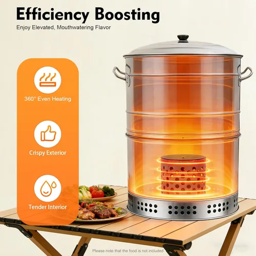 Miniatura 4 de Barbacoa portátil grande sin humo, parrilla de acero inoxidable, cubo vertical de carbón con calefacción de 360° y parrilla para picnic y campamento